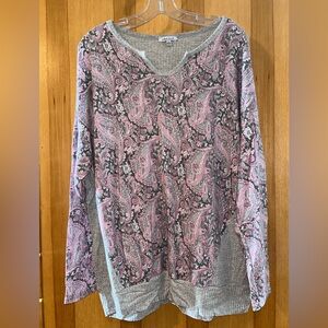 White Birch Pink and Gray Paisley Top